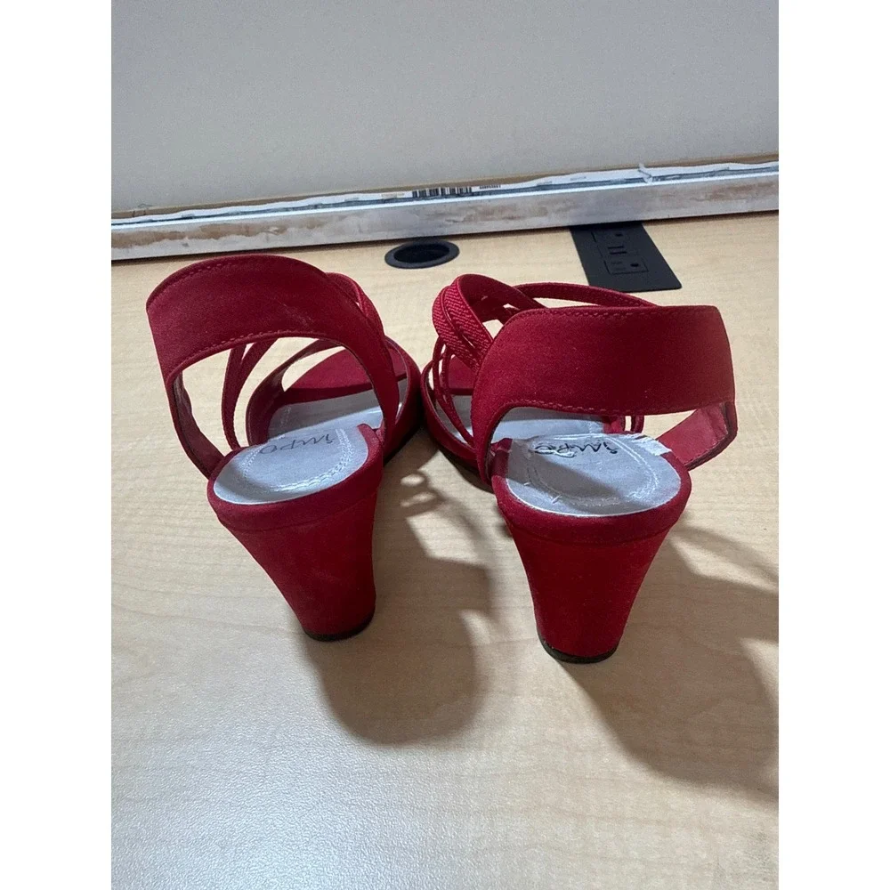 Impo Vicci Red Strappy Wedge Sandals Womens 6M Elastic Slingback Open Toe Shoes